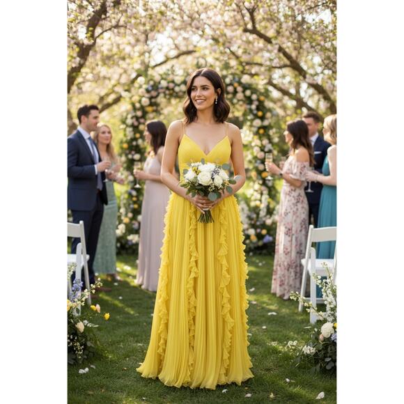 Mac Duggal Dresses & Skirts - MAC DUGGAL DRESS GOWN YELLOW BRIDESMAID FORMAL EVENING WEDDING GUEST COQUETTE